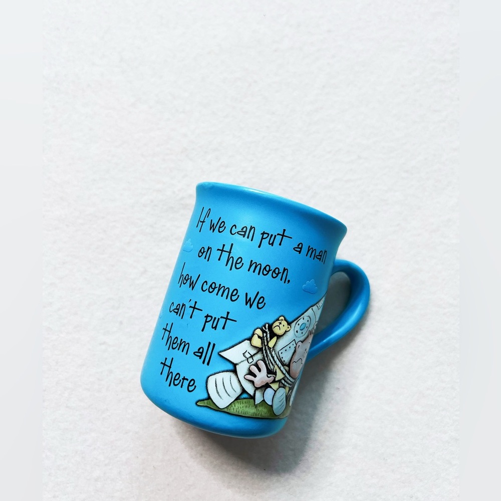 5/$18 Vintage Paper Island Stoneware Blue Angels at Heart Coffee Mug Cup Decor